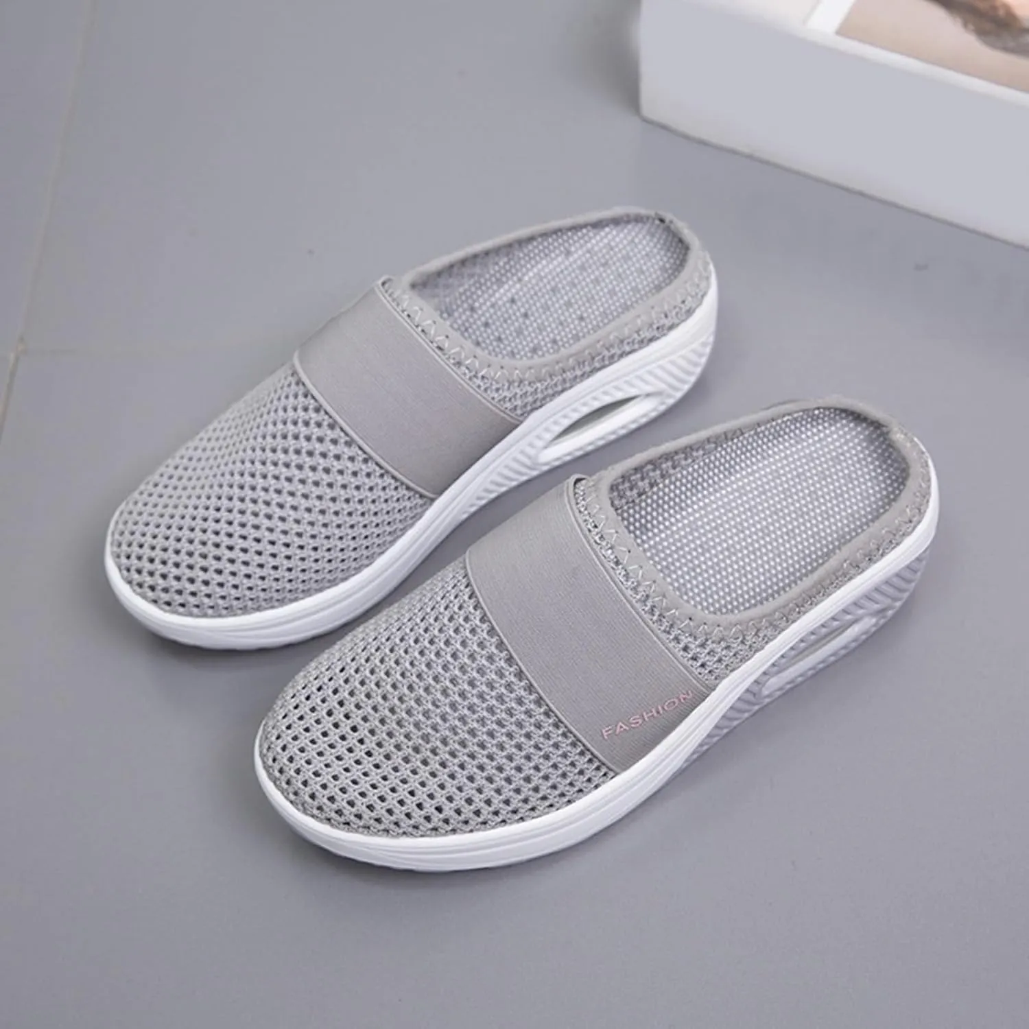Mmoneyake Mules for Women 2025 Open Back Slip On Shoes Wide Width Clogs Mesh Slippers Air Cushion Orthopedic Diabetic Walking Shoes Backless Breathable Sneakers Closed Toe Slides
