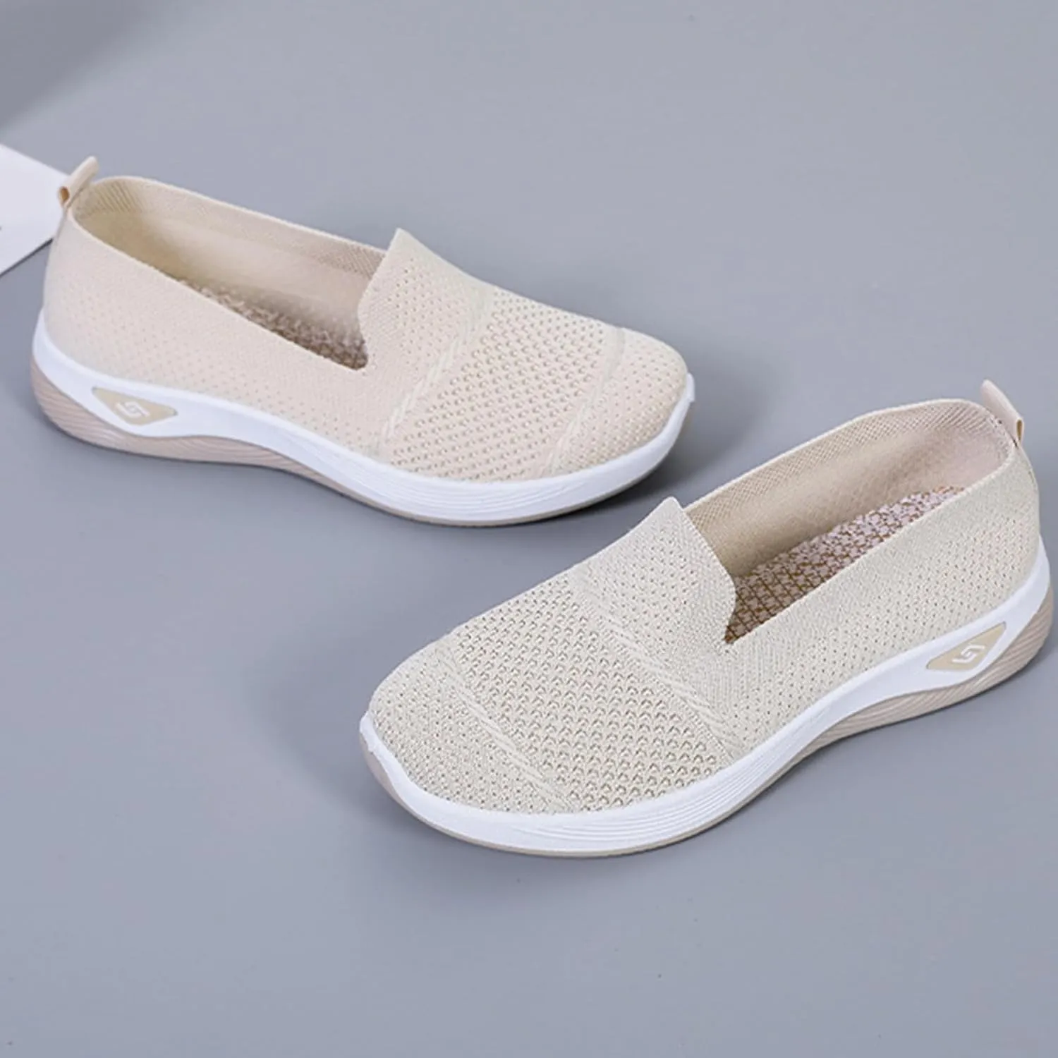 Mmoneyake Women's Woven Orthopedic Breathable Soft Shoes Diabetic Foam Walking Shoes Mesh Knitted Woven Low Top Walking Shoe Slip-On Indoor Outdoor Casual Sneakers