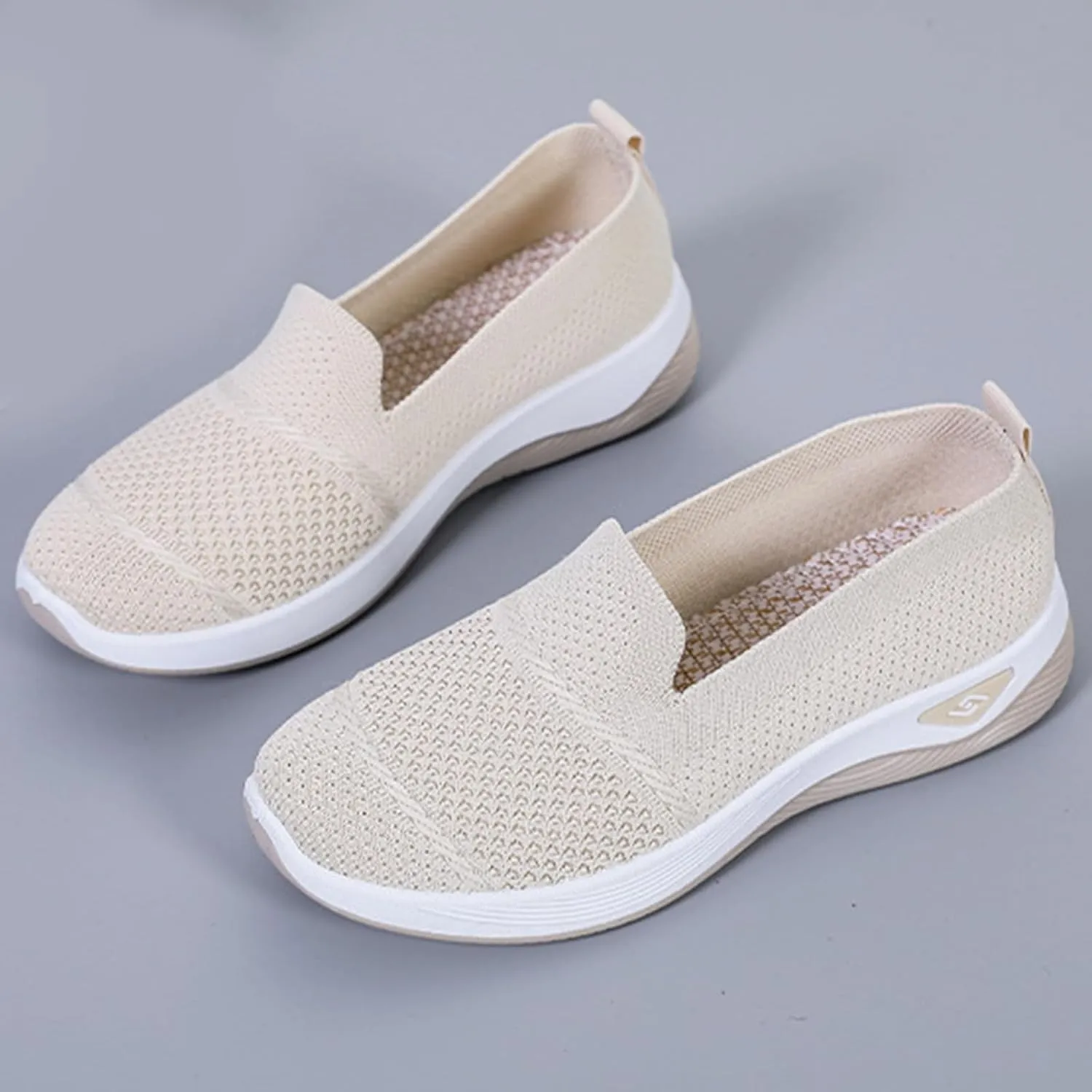 Mmoneyake Women's Woven Orthopedic Breathable Soft Shoes Diabetic Foam Walking Shoes Mesh Knitted Woven Low Top Walking Shoe Slip-On Indoor Outdoor Casual Sneakers