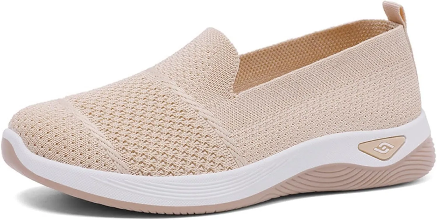 Mmoneyake Women's Woven Orthopedic Breathable Soft Shoes Diabetic Foam Walking Shoes Mesh Knitted Woven Low Top Walking Shoe Slip-On Indoor Outdoor Casual Sneakers