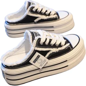 Mule Sneakers for Women 2025,Women's Canvas Slip on Mule Sneakers, Platform Sneakers for Women,Breathable Casual Shoes Indoor Outdoor, Comfortable Slip-On Mule Backless Holiday Shoes