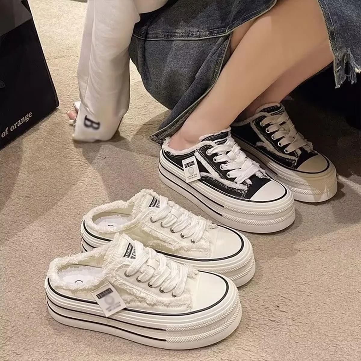 Mule Sneakers for Women 2025,Women's Canvas Slip on Mule Sneakers, Platform Sneakers for Women,Breathable Casual Shoes Indoor Outdoor, Comfortable Slip-On Mule Backless Holiday Shoes