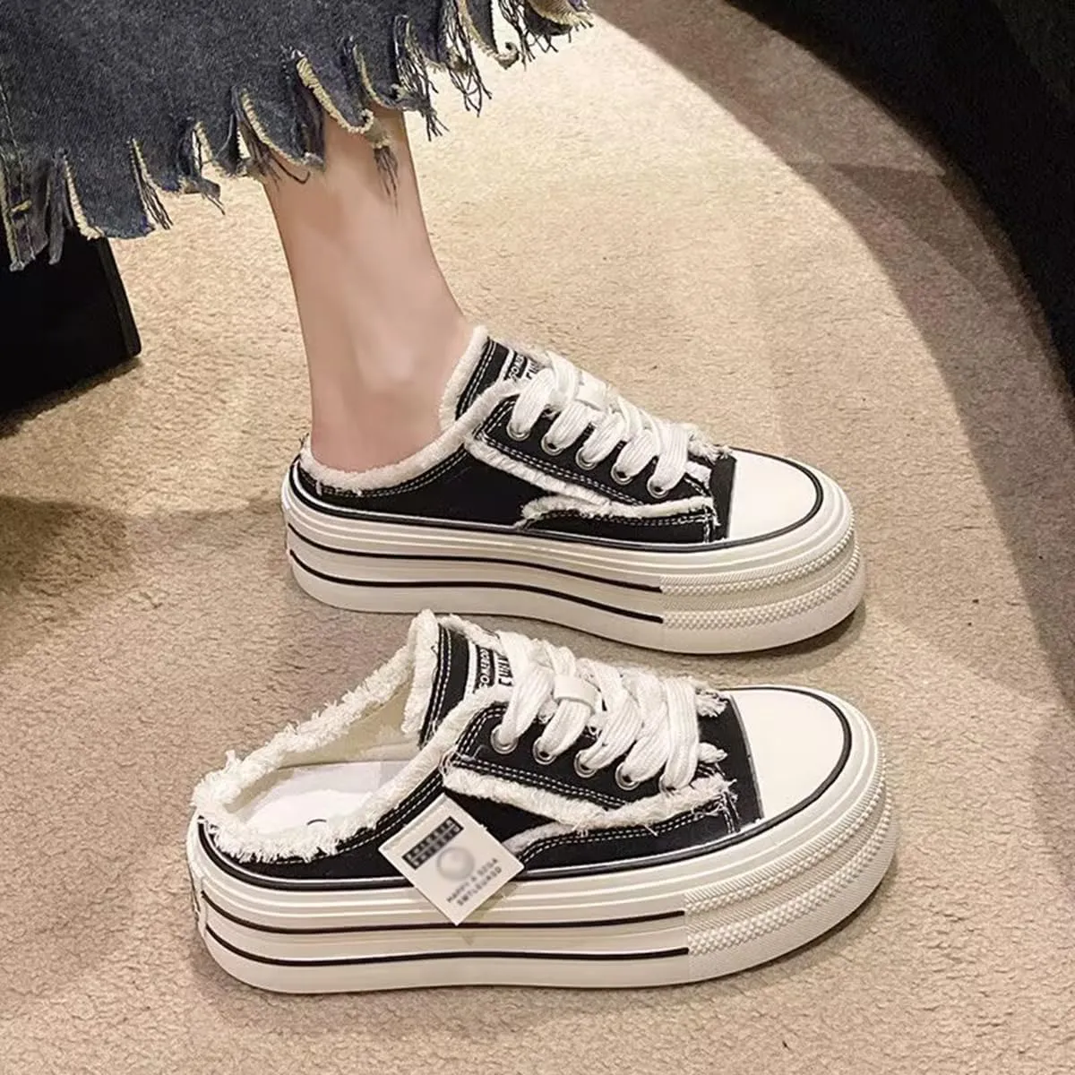 Mule Sneakers for Women 2025,Women's Canvas Slip on Mule Sneakers, Platform Sneakers for Women,Breathable Casual Shoes Indoor Outdoor, Comfortable Slip-On Mule Backless Holiday Shoes