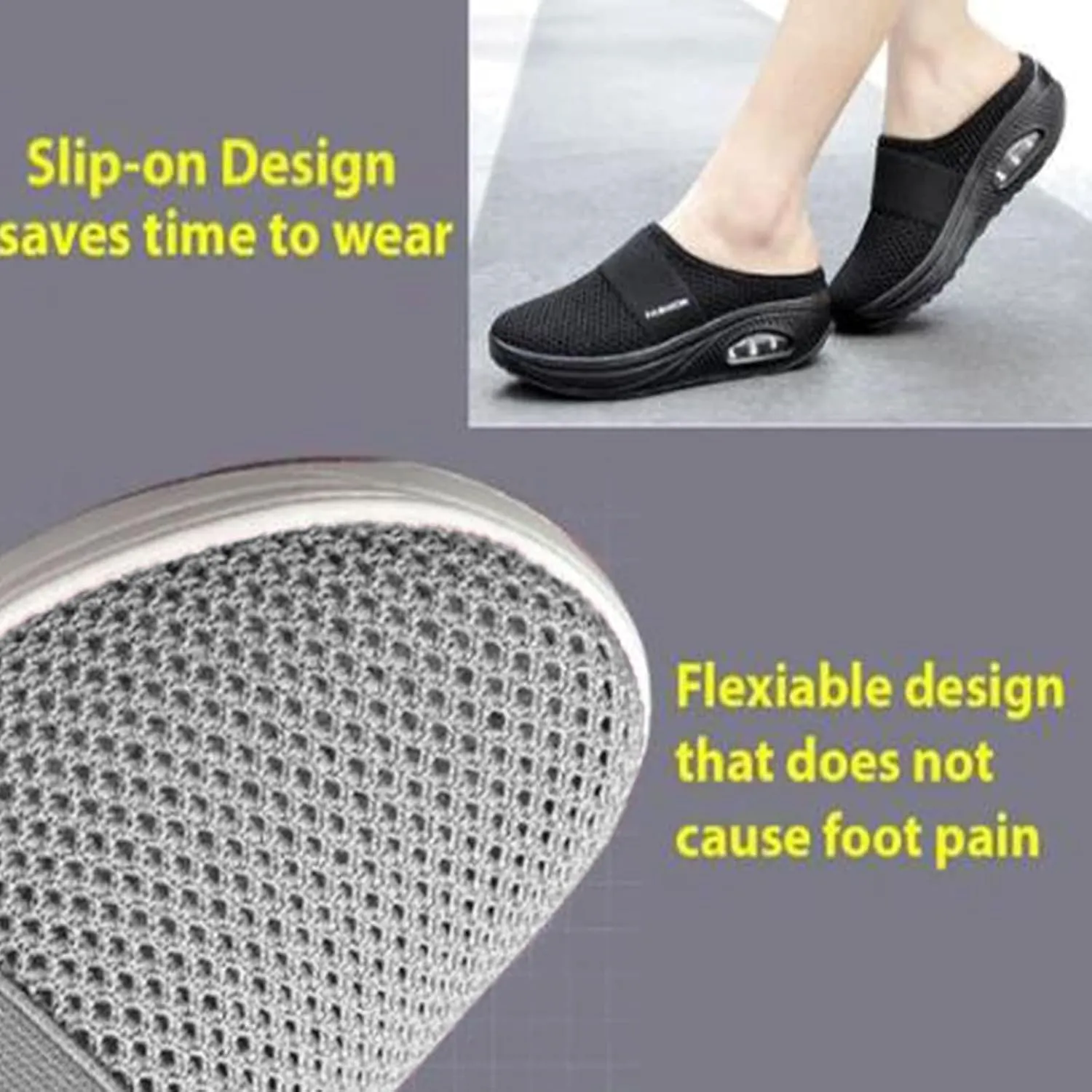 Mules for Women Men Diabetic Air Cushion Slip On Walking Shoes Breathable Mesh Sports Slippers Shoes with Arch Support