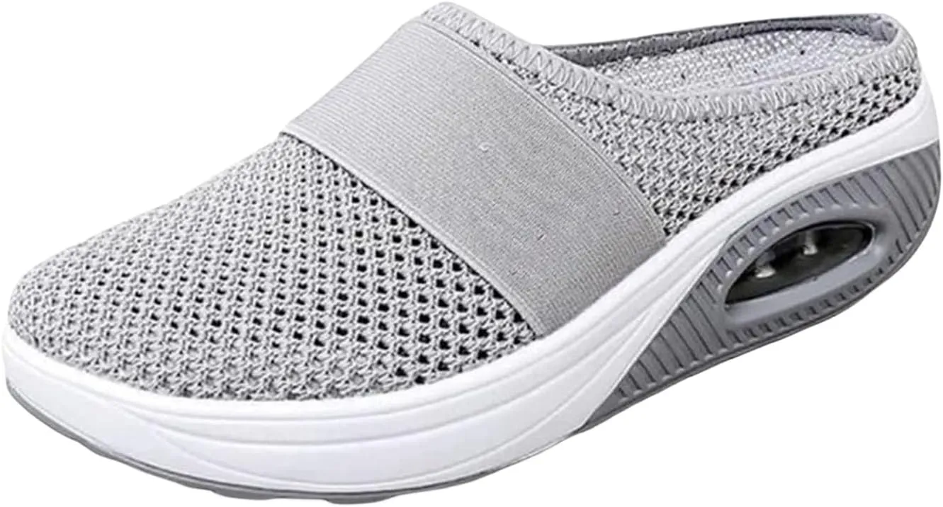 Mules for Women Men Diabetic Air Cushion Slip On Walking Shoes Breathable Mesh Sports Slippers Shoes with Arch Support