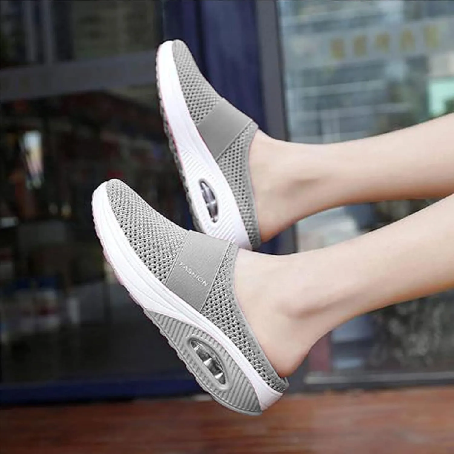 Mules for Women Men Diabetic Air Cushion Slip On Walking Shoes Breathable Mesh Sports Slippers Shoes with Arch Support