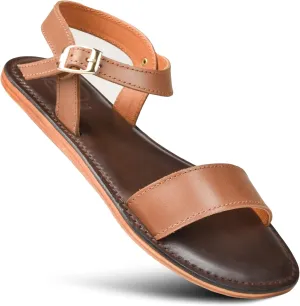 Myrina Womens Strappy Natural Leather Flat Slingback Sandals