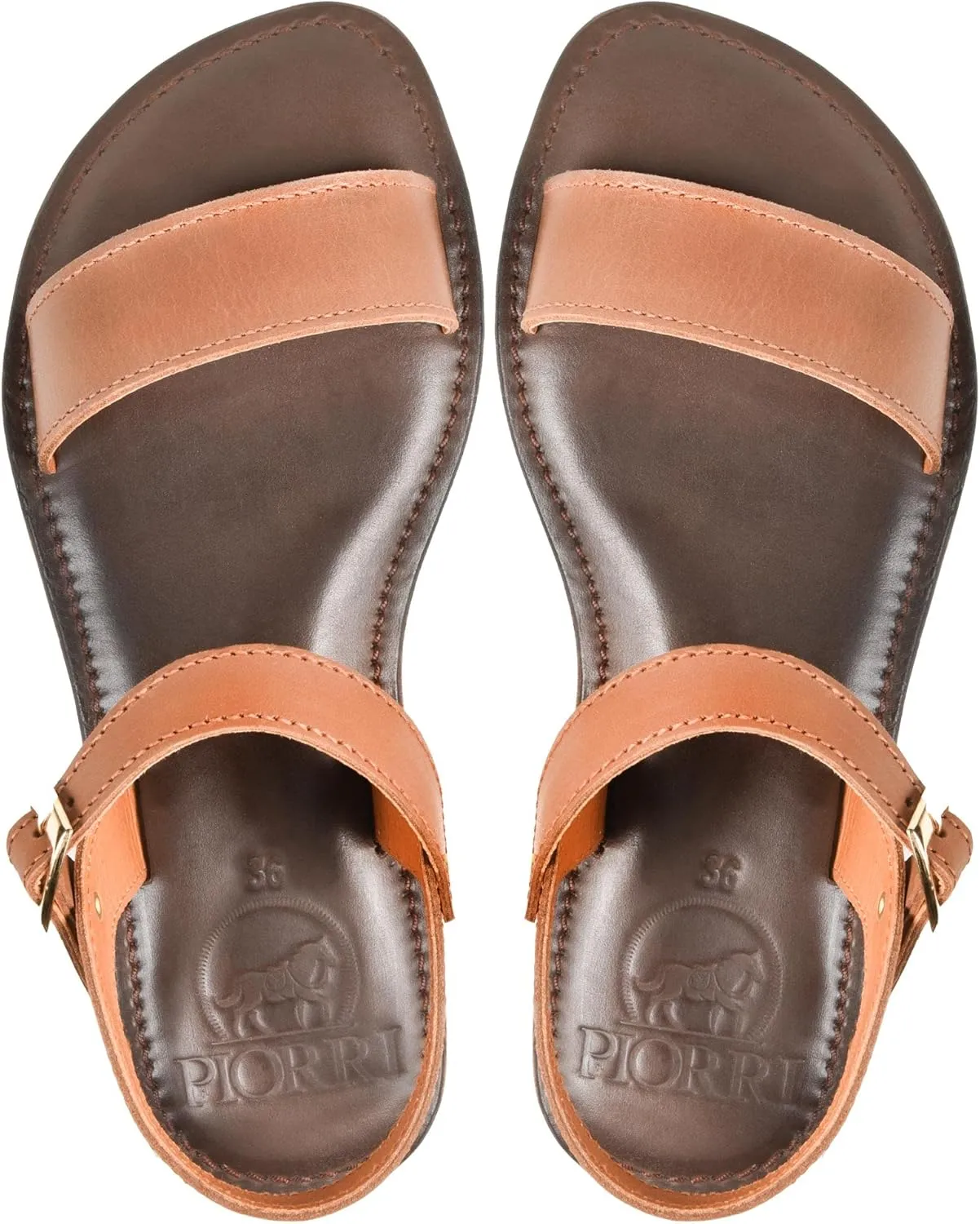 Myrina Womens Strappy Natural Leather Flat Slingback Sandals