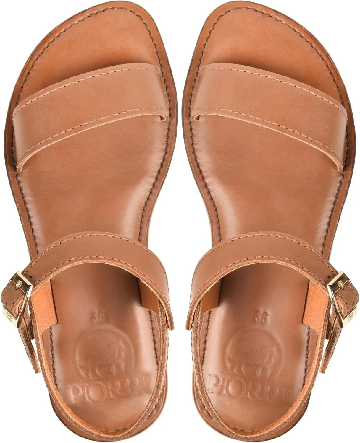 Myrina Womens Strappy Natural Leather Flat Slingback Sandals