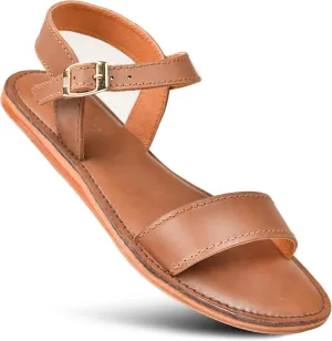 Myrina Womens Strappy Natural Leather Flat Slingback Sandals