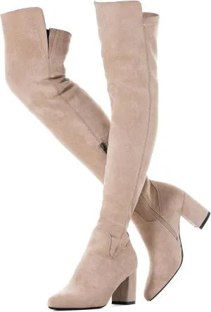 N.N.G Women Over the Knee Boots Thigh High Suede Black Block Low 2 Inch Heel Chunky Above Knee Winter Pointed toe