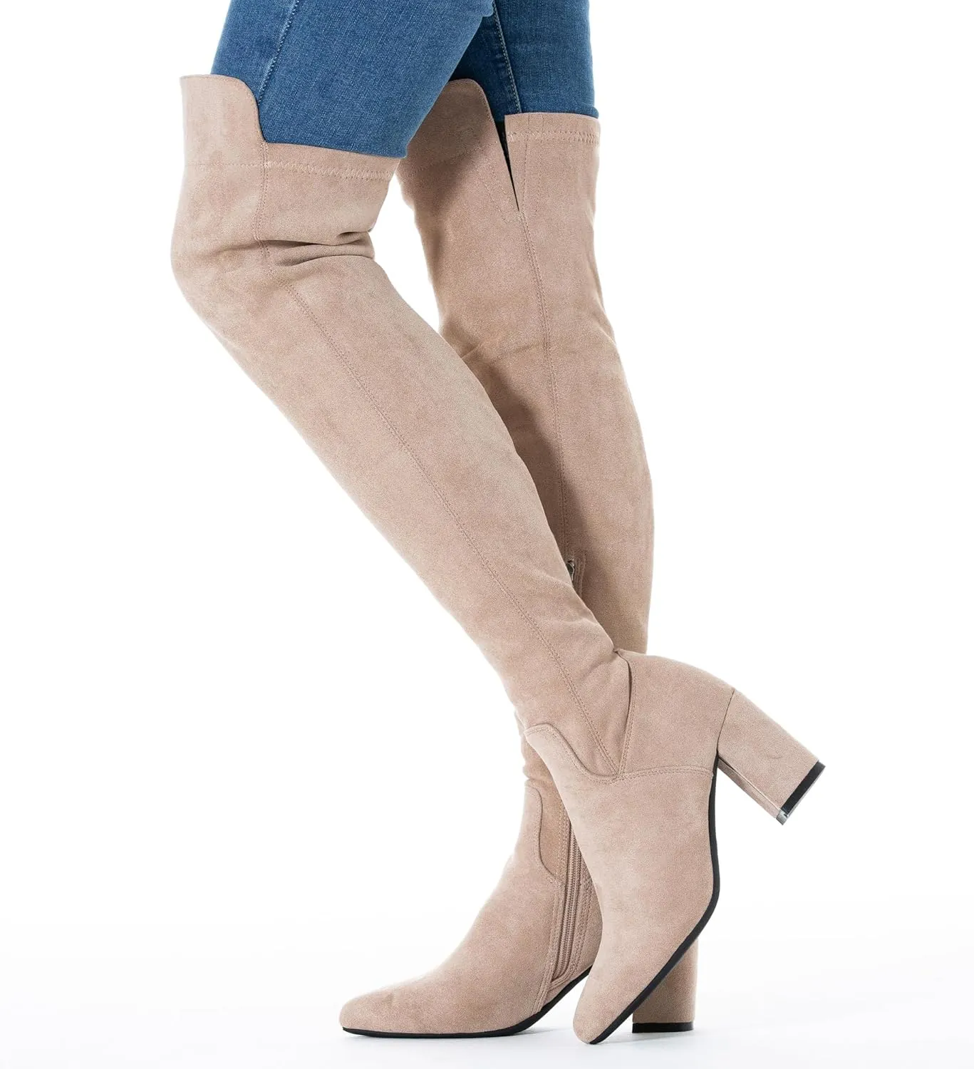 N.N.G Women Over the Knee Boots Thigh High Suede Black Block Low 2 Inch Heel Chunky Above Knee Winter Pointed toe