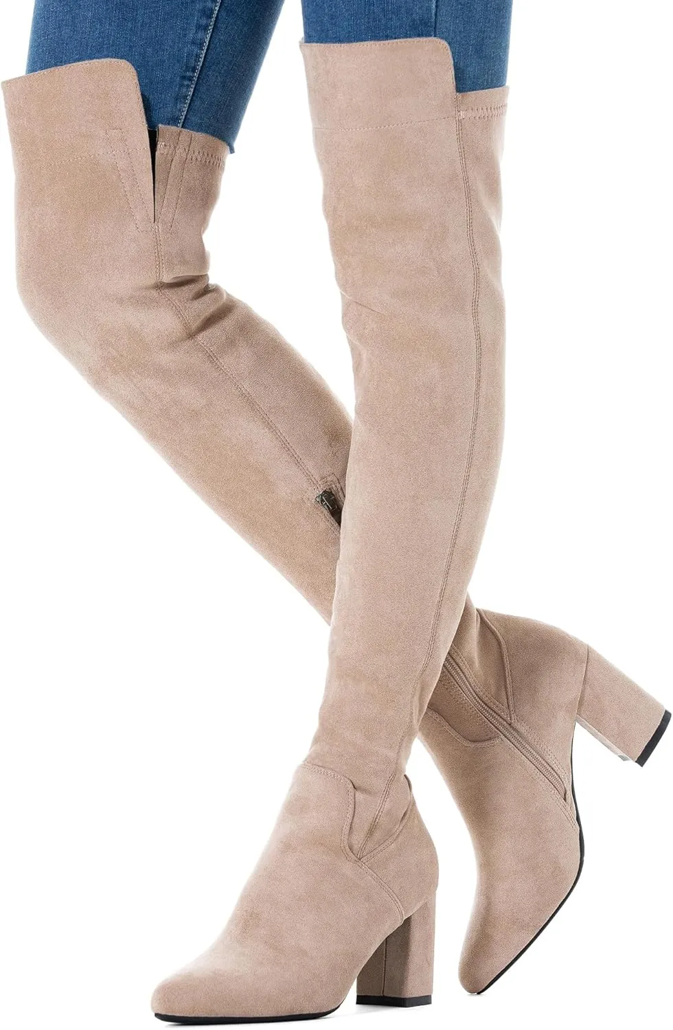 N.N.G Women Over the Knee Boots Thigh High Suede Black Block Low 2 Inch Heel Chunky Above Knee Winter Pointed toe
