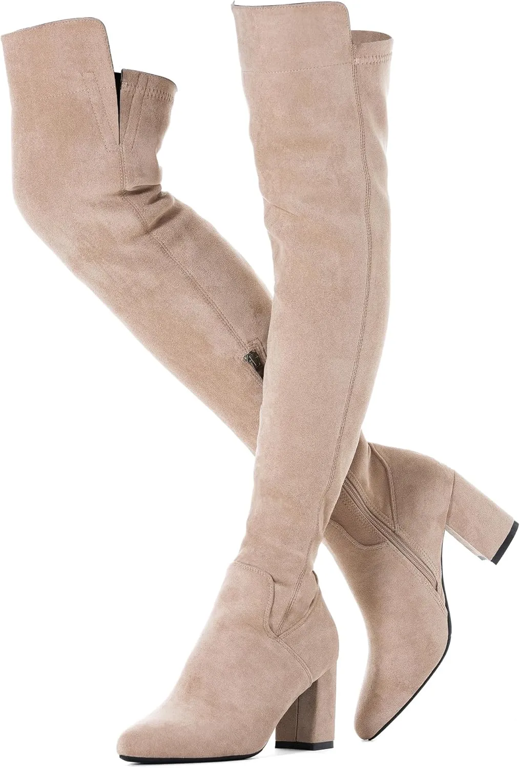 N.N.G Women Over the Knee Boots Thigh High Suede Black Block Low 2 Inch Heel Chunky Above Knee Winter Pointed toe
