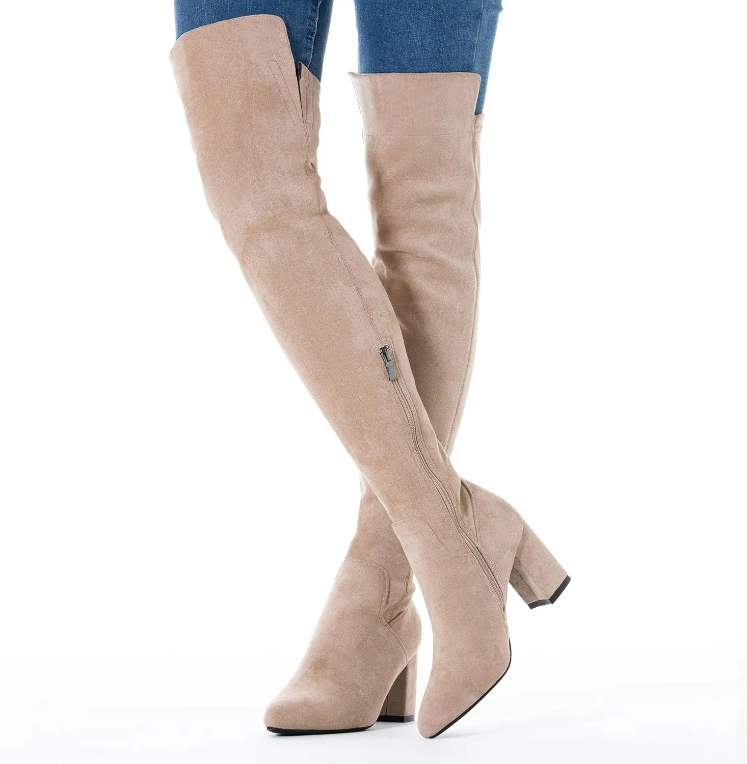 N.N.G Women Over the Knee Boots Thigh High Suede Black Block Low 2 Inch Heel Chunky Above Knee Winter Pointed toe