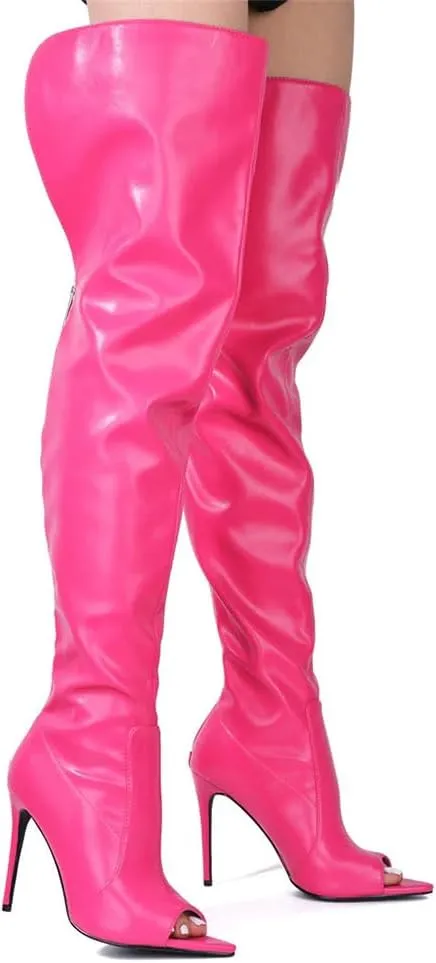 Onlymaker Over The Knee Boots for Women Wide Calf Pointed Toe Stiletto Heel Thigh High Boots Peep Toe