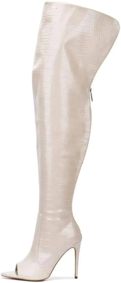 Onlymaker Over The Knee Boots for Women Wide Calf Pointed Toe Stiletto Heel Thigh High Boots Peep Toe