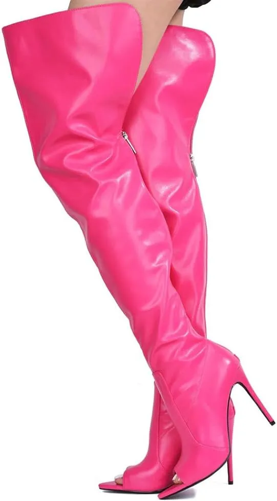 Onlymaker Over The Knee Boots for Women Wide Calf Pointed Toe Stiletto Heel Thigh High Boots Peep Toe