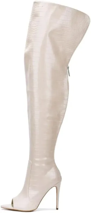 Onlymaker Over The Knee Boots for Women Wide Calf Pointed Toe Stiletto Heel Thigh High Boots Peep Toe