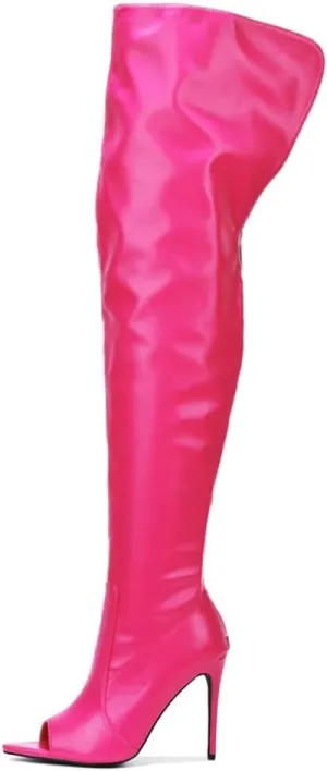 Onlymaker Over The Knee Boots for Women Wide Calf Pointed Toe Stiletto Heel Thigh High Boots Peep Toe