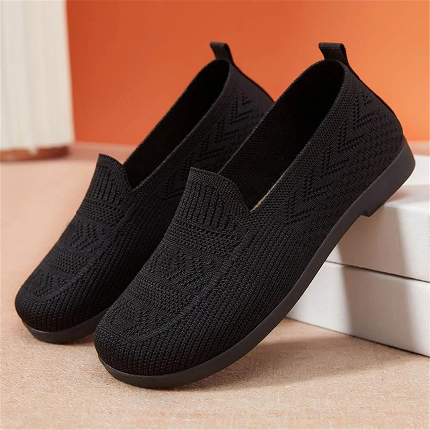 Orthopedic Shoes, Women's Comfortable Breathable Knitted Sneakers Slip-On Sneakers for Women Woven Cut-Out Orthopedic Arch Support Walking Shoes