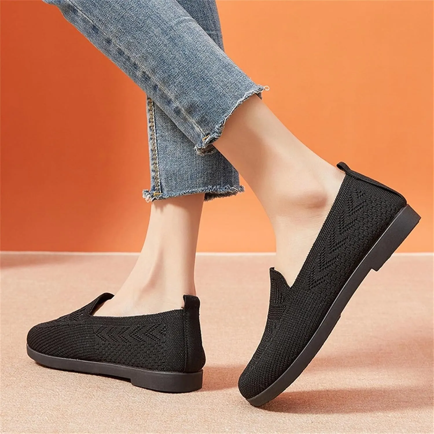 Orthopedic Shoes, Women's Comfortable Breathable Knitted Sneakers Slip-On Sneakers for Women Woven Cut-Out Orthopedic Arch Support Walking Shoes
