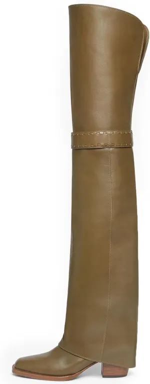 Over The Knee Boots for Women Fold Over Long Boots Chunky Heel Womens Fall Boots with Square Toe