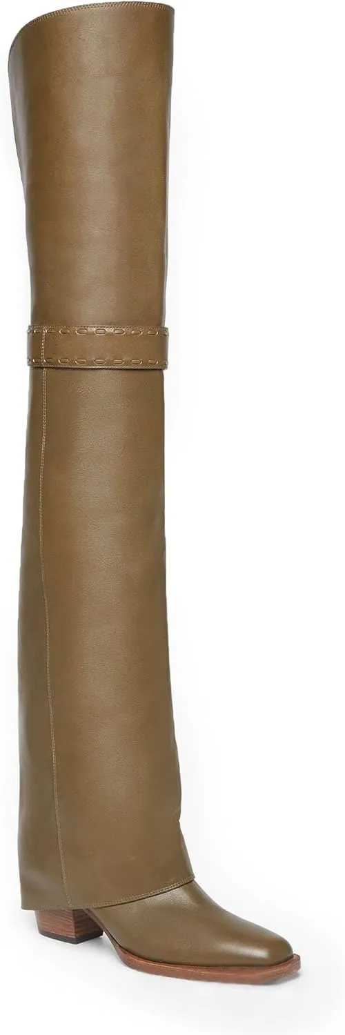 Over The Knee Boots for Women Fold Over Long Boots Chunky Heel Womens Fall Boots with Square Toe