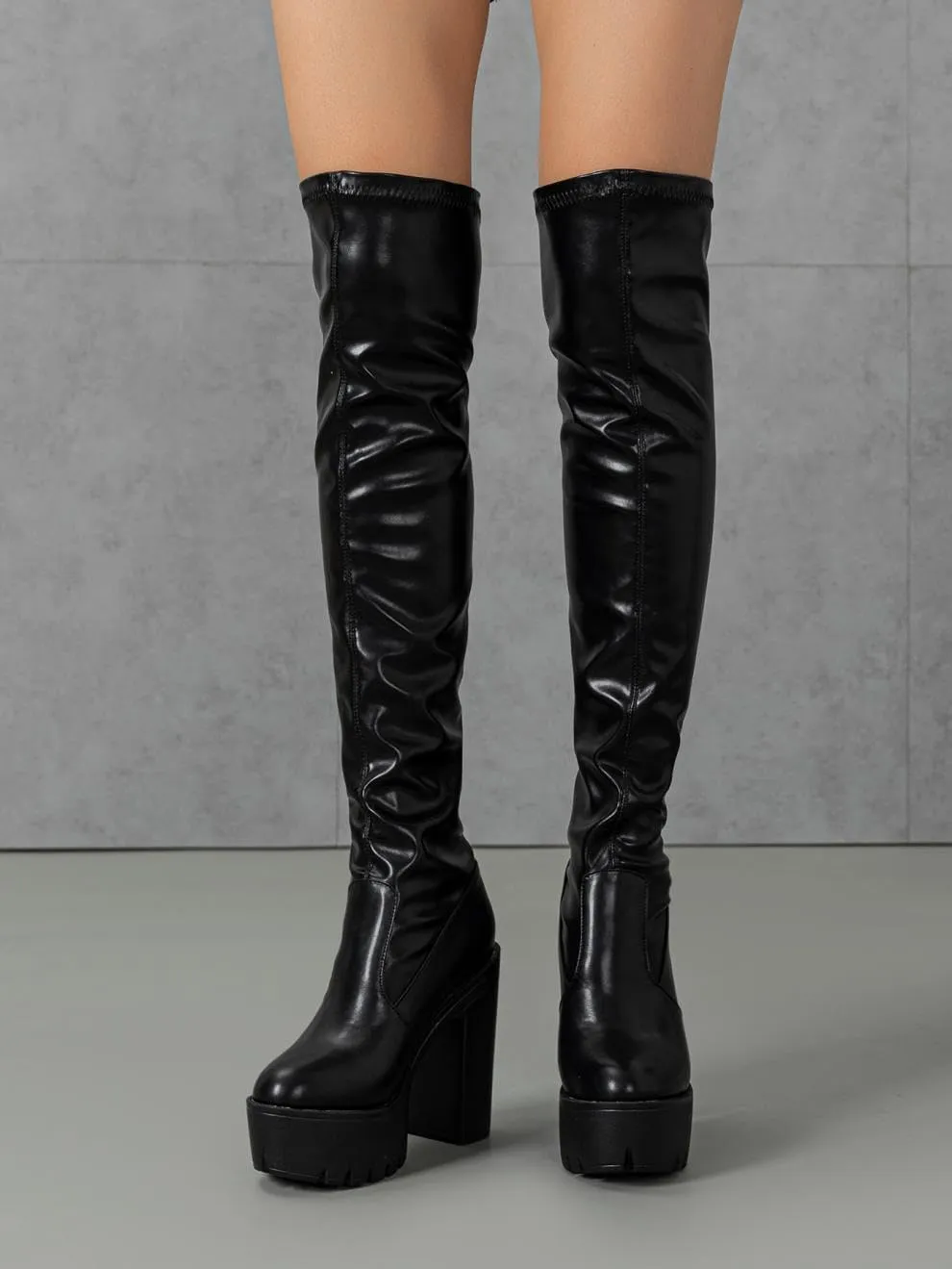 Platform Thigh High Boots for Women Chunky Block Heels Over The Knee Boots Stretch Go-Go Boot Party Boots