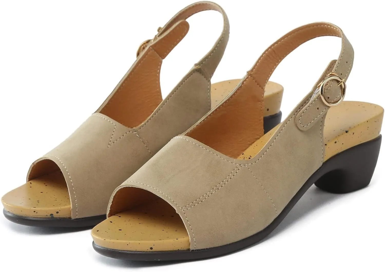Sandals for Women Elegant Comfortable Open Toe Low Chunky Heel Shoes Women's Dressy Fashion Sandals Flat Slingback Fish Mouth Beach Slip On Wedding Trendy Sandal Dressy Work