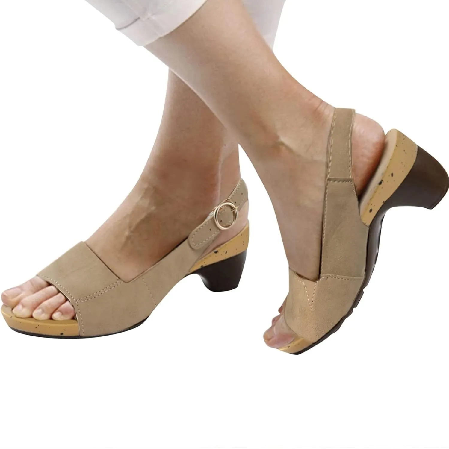 Sandals for Women Elegant Comfortable Open Toe Low Chunky Heel Shoes Women's Dressy Fashion Sandals Flat Slingback Fish Mouth Beach Slip On Wedding Trendy Sandal Dressy Work