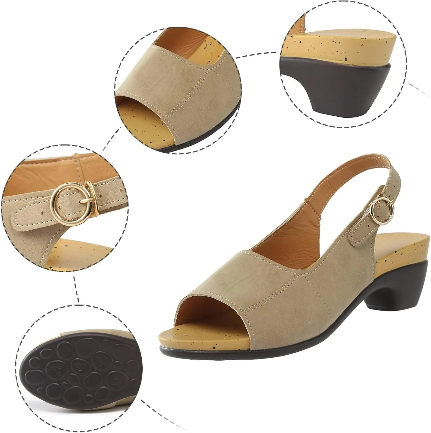 Sandals for Women Elegant Comfortable Open Toe Low Chunky Heel Shoes Women's Dressy Fashion Sandals Flat Slingback Fish Mouth Beach Slip On Wedding Trendy Sandal Dressy Work