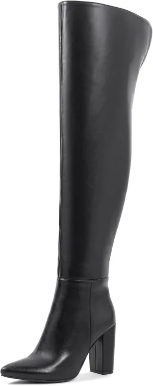 Shoe'N Tale Thigh High Over The Knee Boots for Women Block Chunky Heel Suede Long Pointed Toe Boots
