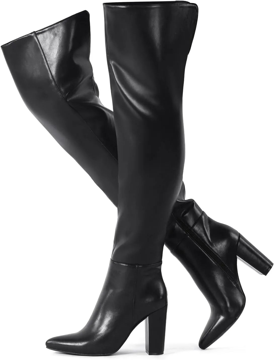 Shoe'N Tale Thigh High Over The Knee Boots for Women Block Chunky Heel Suede Long Pointed Toe Boots