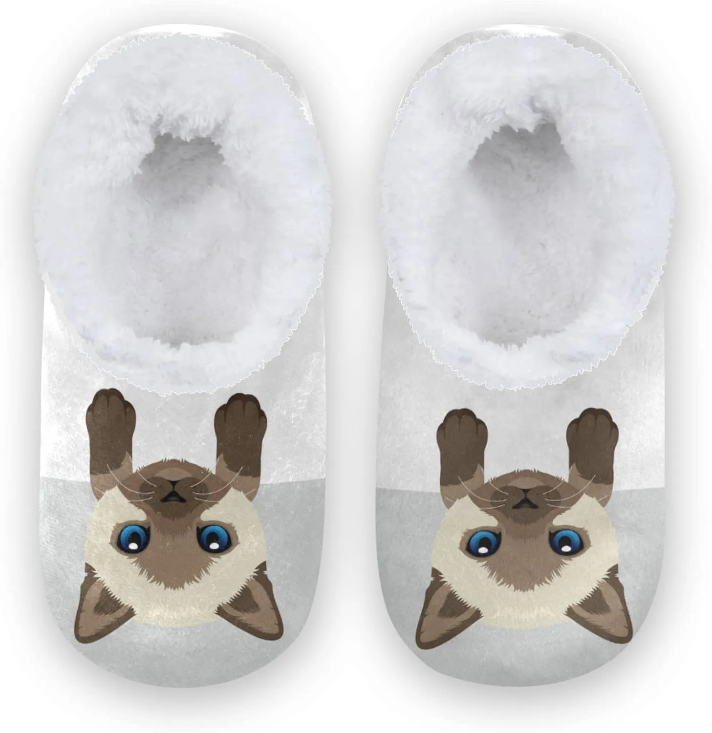 Siamese Kitty Slippers for Kids Cute Cat Home House Fuzzy Slipper Indoor Soft Plush Fleece Non Slip Casual Shoes for Boys Girls, XS