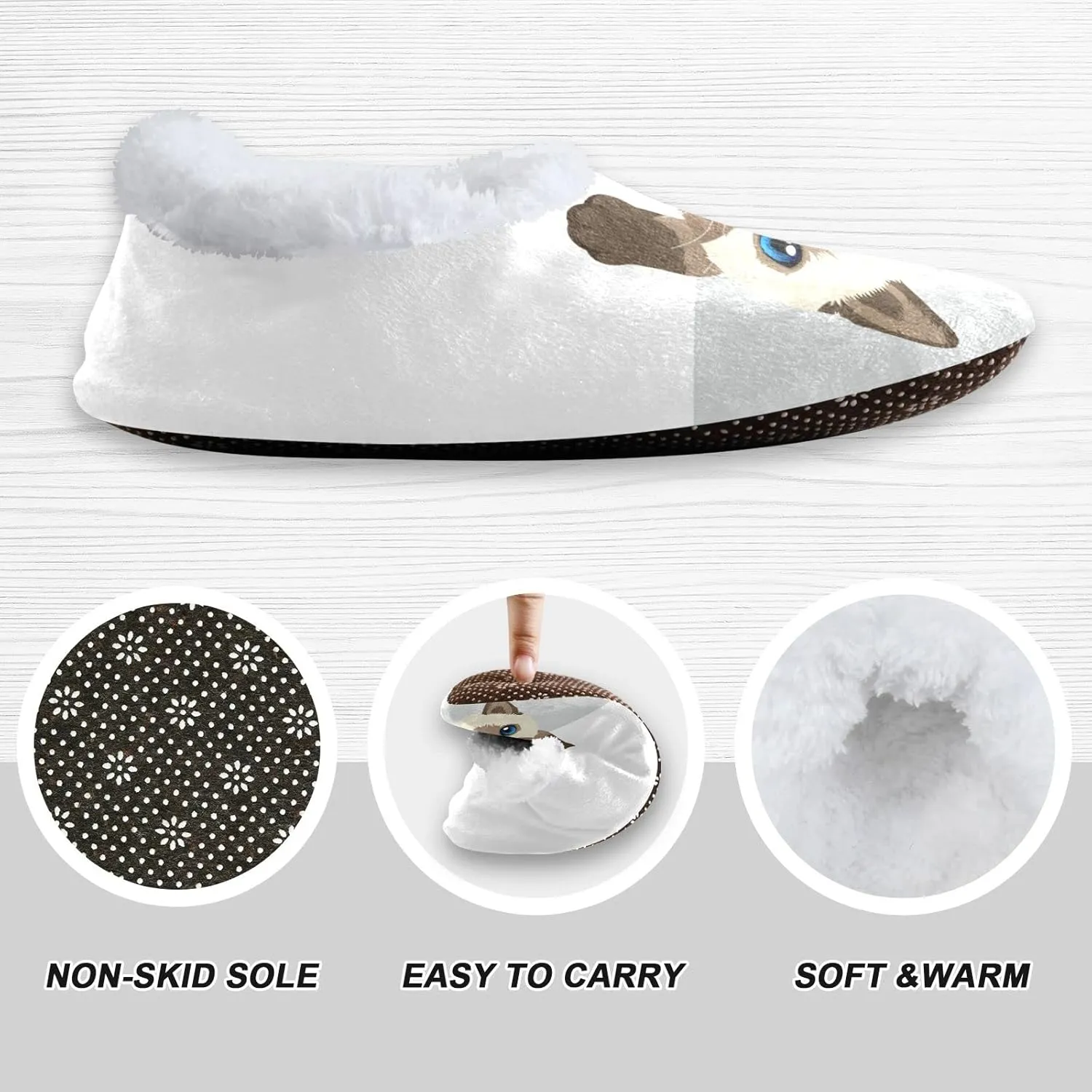 Siamese Kitty Slippers for Kids Cute Cat Home House Fuzzy Slipper Indoor Soft Plush Fleece Non Slip Casual Shoes for Boys Girls, XS