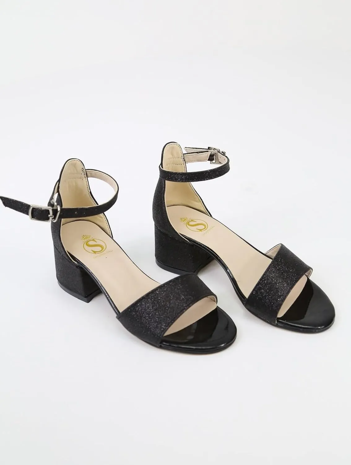SIRRI Girls Ankle-Strap Shoes, Block Heels Sandals with Glitter for Special Occasion