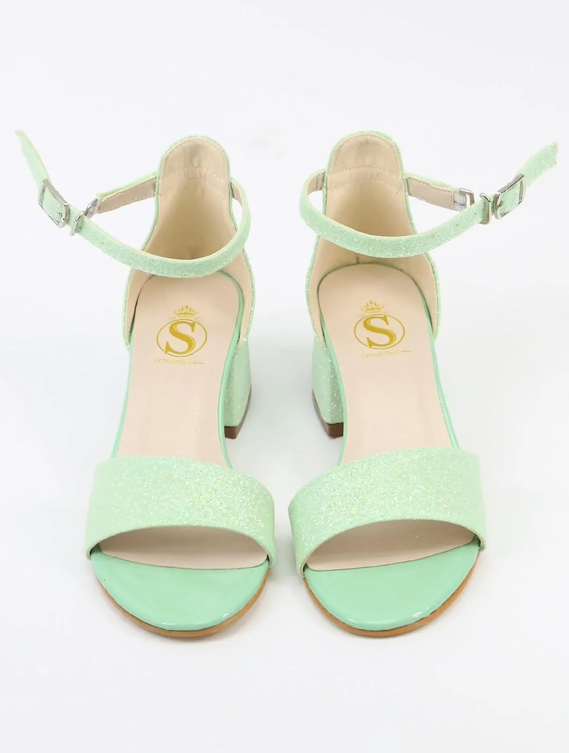 SIRRI Girls Ankle-Strap Shoes, Block Heels Sandals with Glitter for Special Occasion