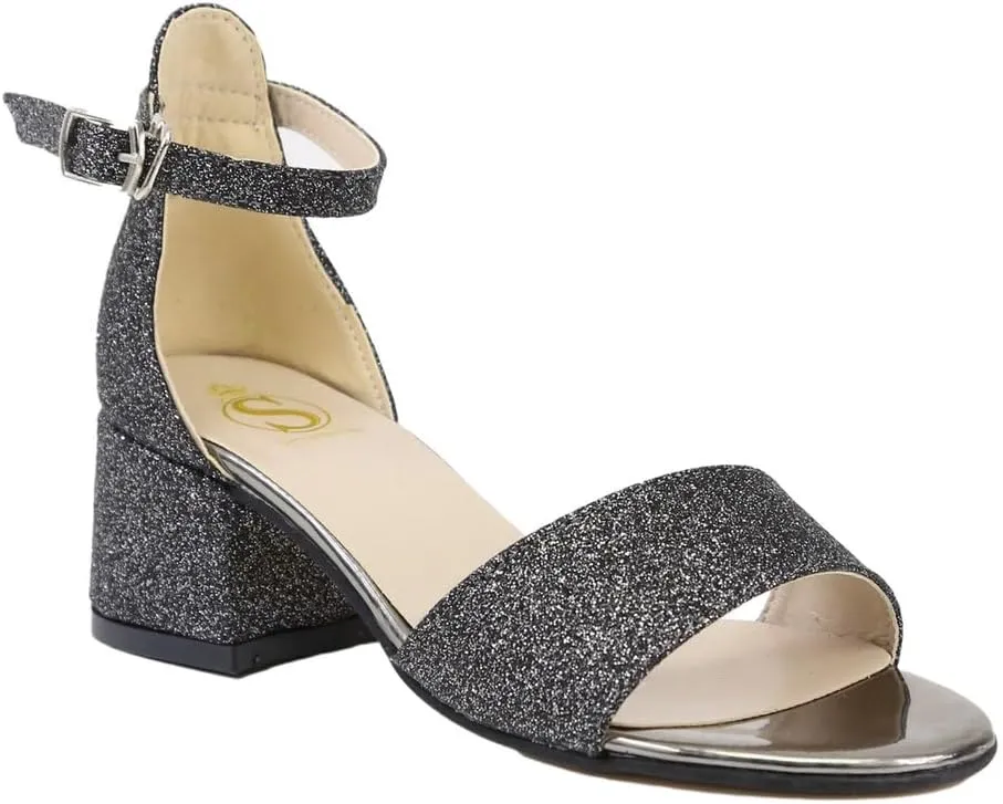 SIRRI Girls Ankle-Strap Shoes, Block Heels Sandals with Glitter for Special Occasion