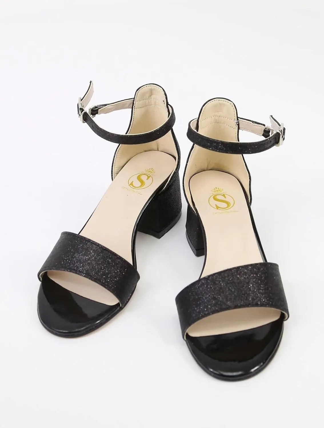 SIRRI Girls Ankle-Strap Shoes, Block Heels Sandals with Glitter for Special Occasion