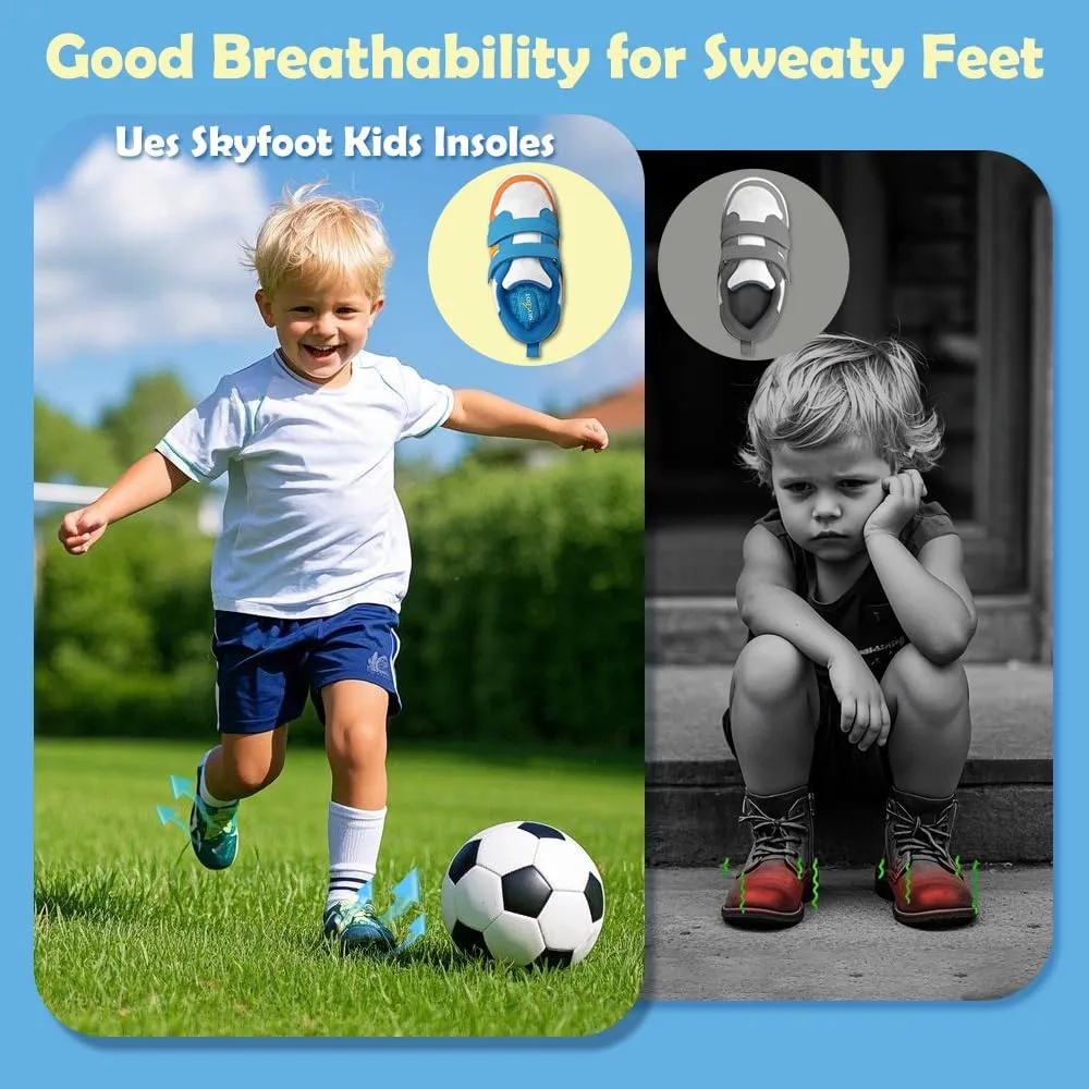 Skyfoot Kids Shoe Inserts, 2 Pairs Breathability Soft Cushioning Children's Sports Athletic Replacement Insoles for Childs' Worn Insert, Sweaty Feet, Shoes' Comfort Fit (Blue, Toddler: 9-12.5)