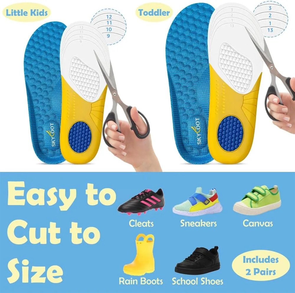 Skyfoot Kids Shoe Inserts, 2 Pairs Breathability Soft Cushioning Children's Sports Athletic Replacement Insoles for Childs' Worn Insert, Sweaty Feet, Shoes' Comfort Fit (Blue, Toddler: 9-12.5)