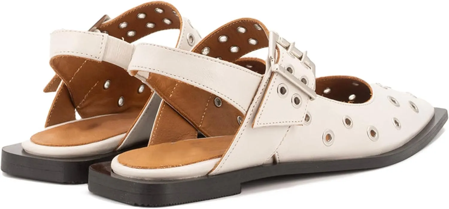 Slingback Flats for Women with Pointed Toe Adjustable Strap Comfortable and Casual Design Ideal for Dress Occasions with Stylish Grommet Details
