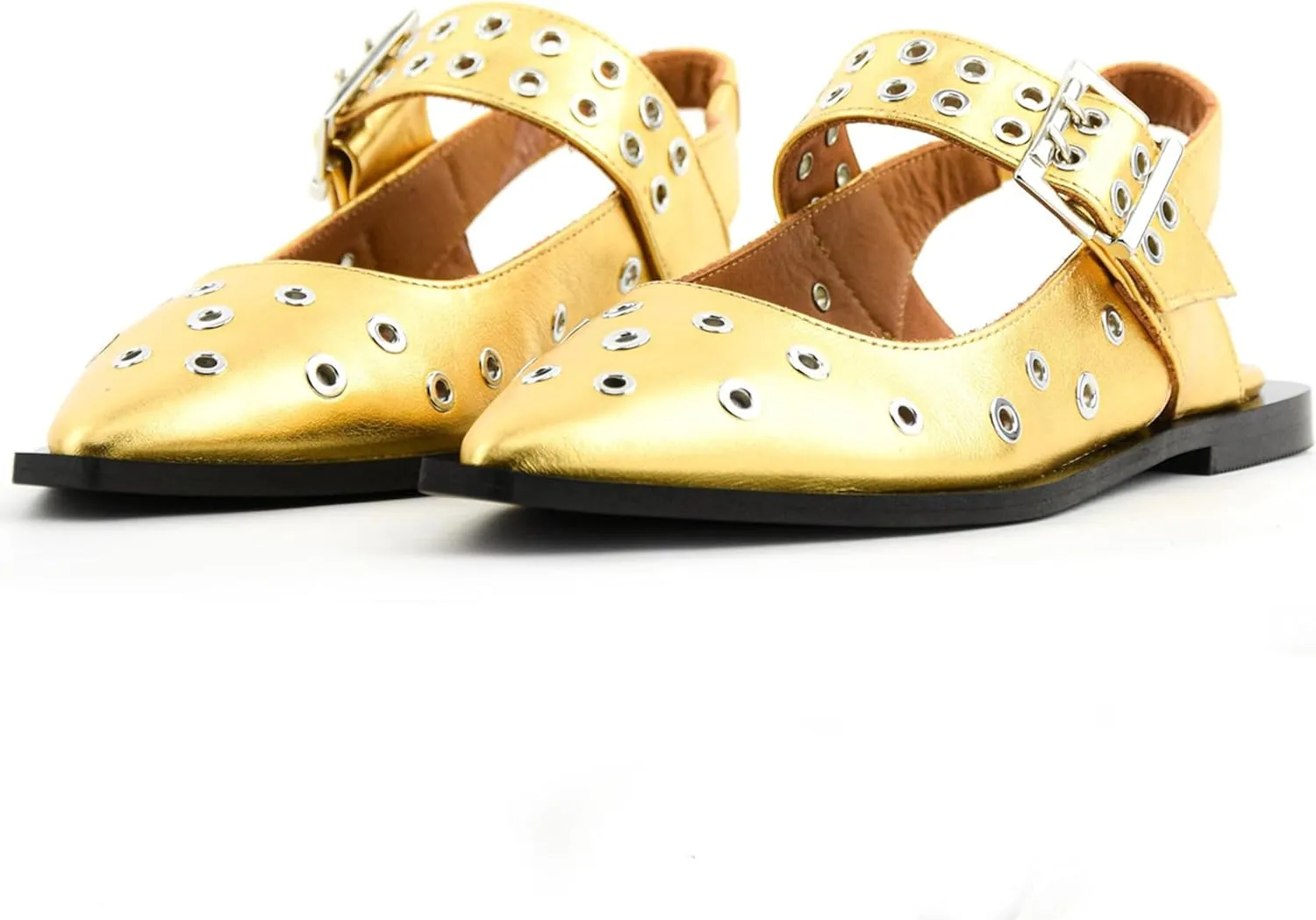 Slingback Flats for Women with Pointed Toe Adjustable Strap Comfortable and Casual Design Ideal for Dress Occasions with Stylish Grommet Details