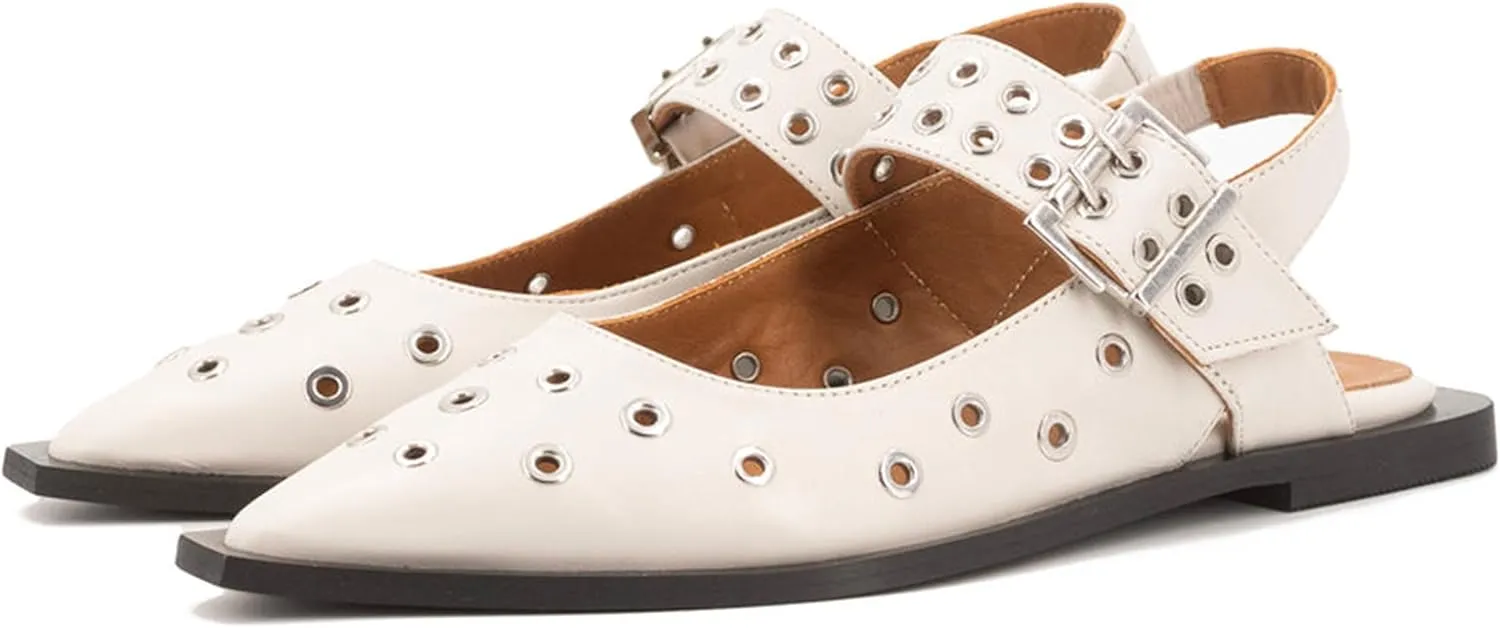 Slingback Flats for Women with Pointed Toe Adjustable Strap Comfortable and Casual Design Ideal for Dress Occasions with Stylish Grommet Details