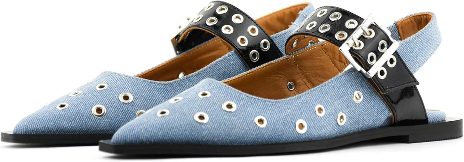 Slingback Flats for Women with Pointed Toe Adjustable Strap Comfortable and Casual Design Ideal for Dress Occasions with Stylish Grommet Details