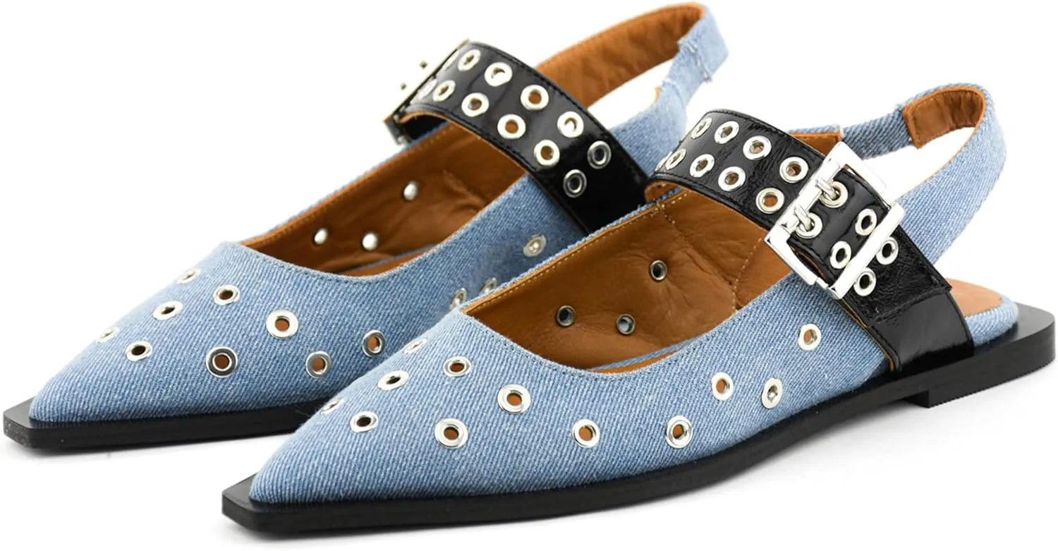 Slingback Flats for Women with Pointed Toe Adjustable Strap Comfortable and Casual Design Ideal for Dress Occasions with Stylish Grommet Details