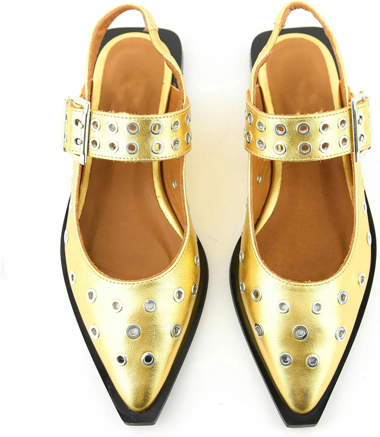 Slingback Flats for Women with Pointed Toe Adjustable Strap Comfortable and Casual Design Ideal for Dress Occasions with Stylish Grommet Details