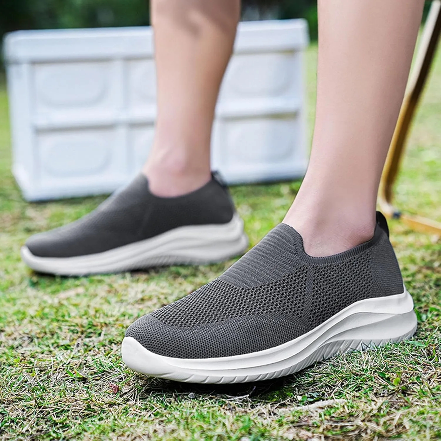 Slip on Walking Shoes for Men Comfort Memory Foam Ultra Lightweight Breathable Fashion Sneakers Non Slip Arch Support Vacation Training Gym Shoes Wide Width