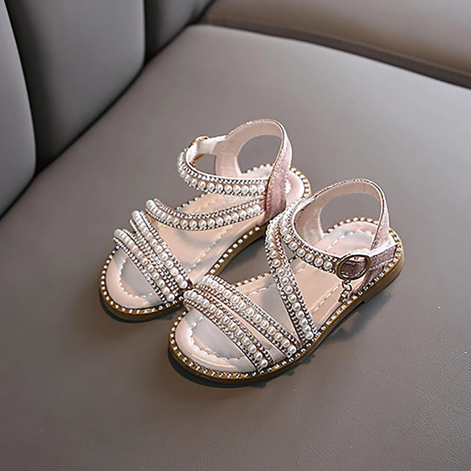 Summer Girls' Sandals Korean Edition Little Girls' Pearl Open Toe Princess Shoes Little Medium And Big Warm Beach